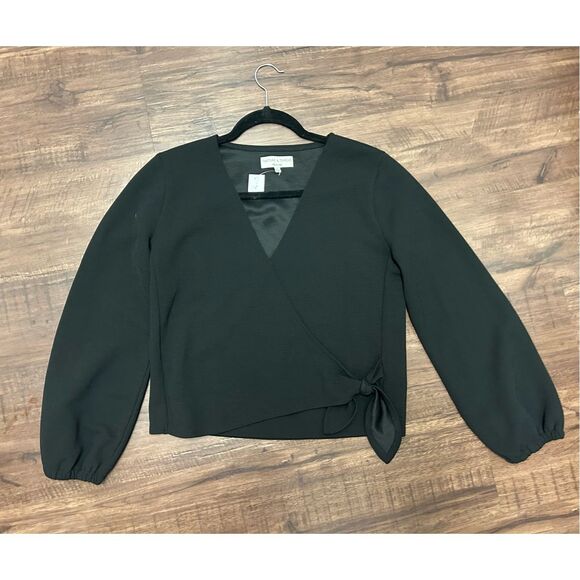 Madewell Texture & Thread Crepe Wrap Top, Black Blouse, Sz Small, MSRP $49 - Picture 2 of 8